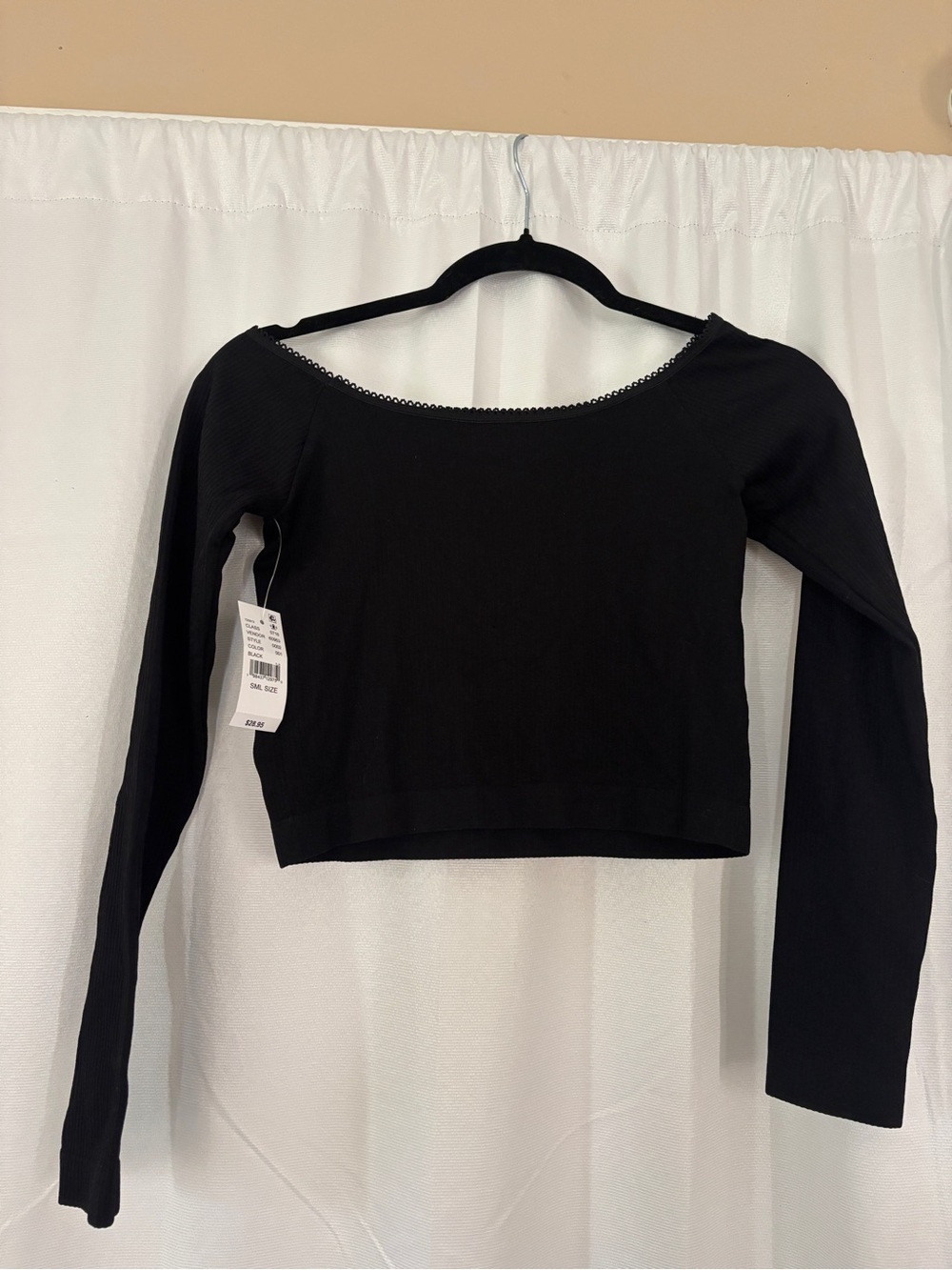 Garage Black Long-Sleeve Ribbed Crop Top